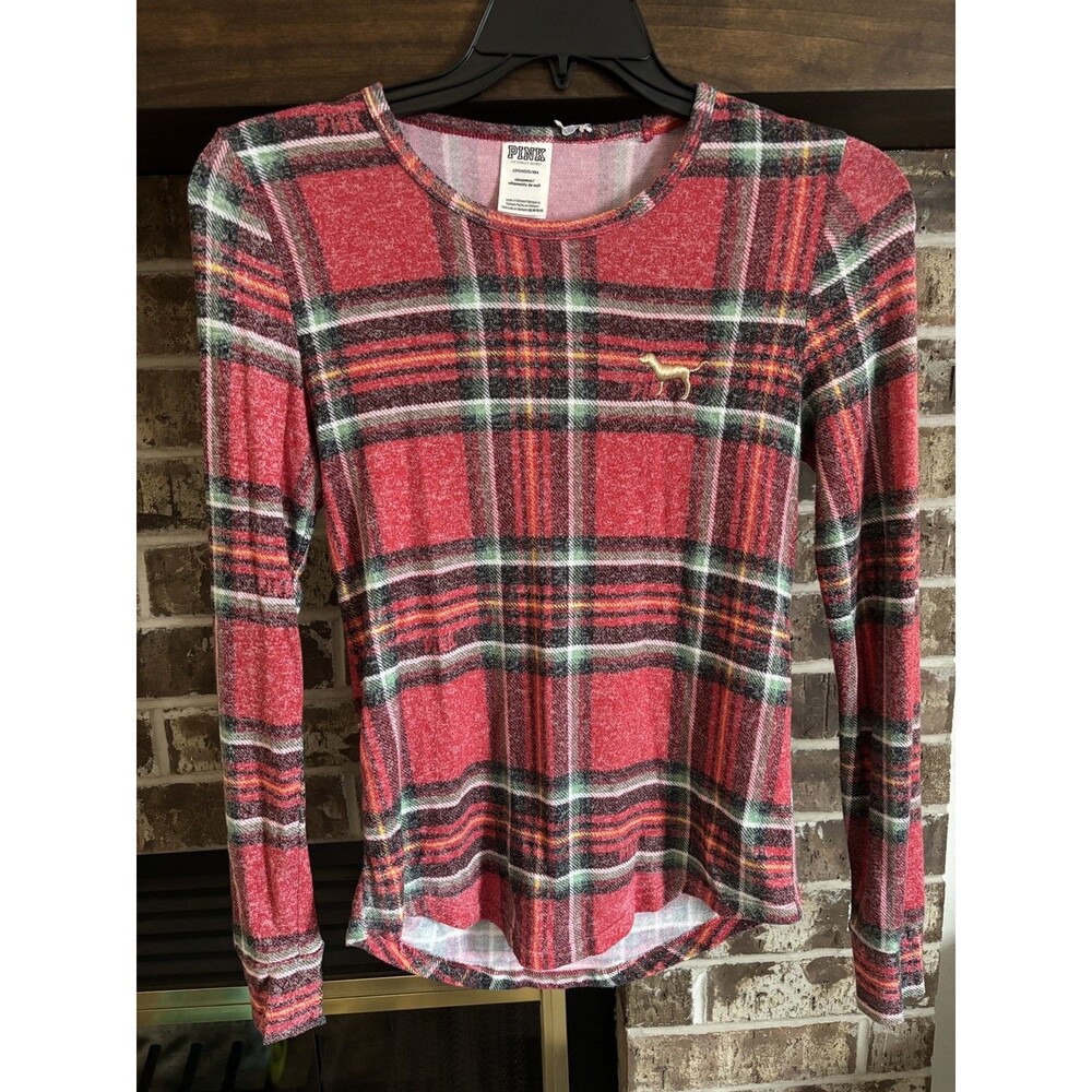 Victorias Secret Pink Cozy Plaid Long Sleeve Sleepwear Shirt Super Soft Size S